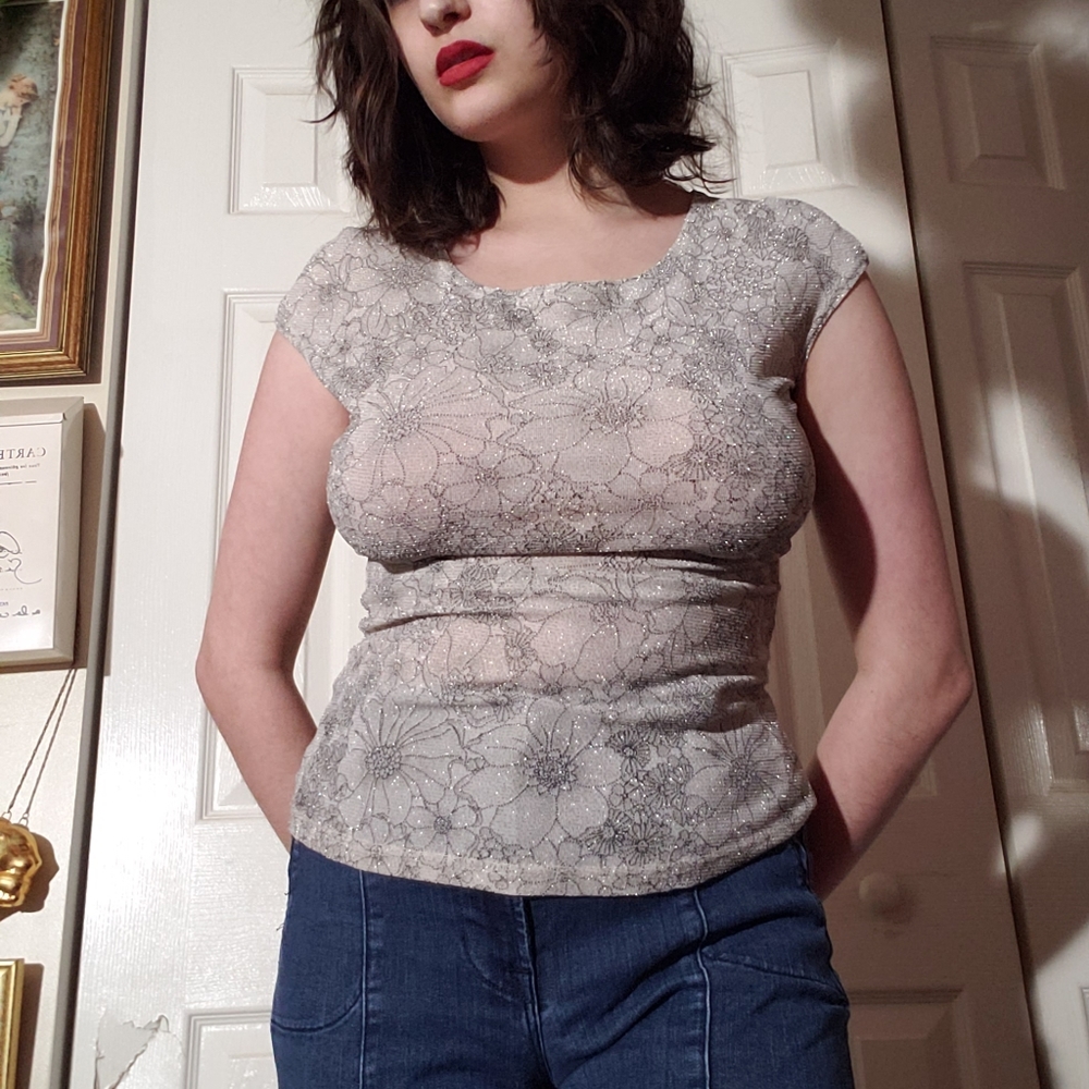 Vintage Sparkly Floral Top